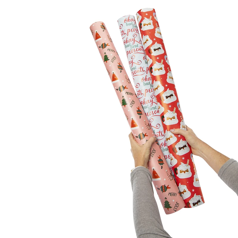3-pack reversible holiday gift wrapping paper 60 sq ft