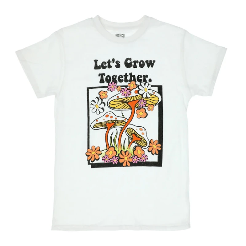 mushroom 'let's grow together' graphic tee