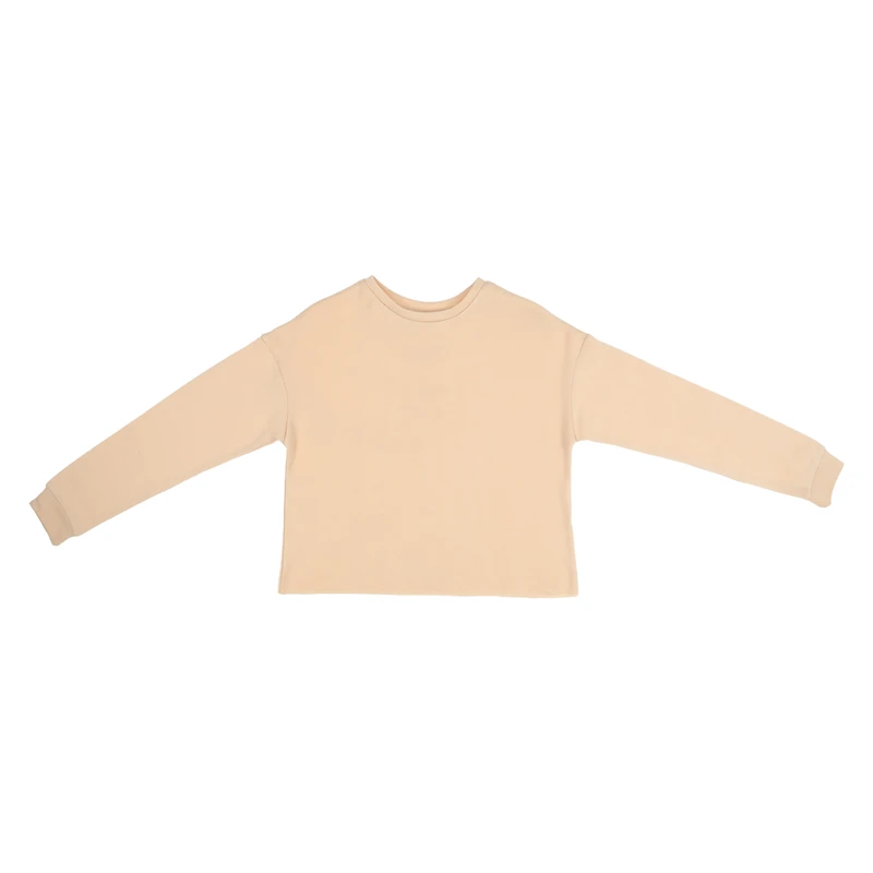 juniors beige raw edge long sleeve crewneck sweatshirt