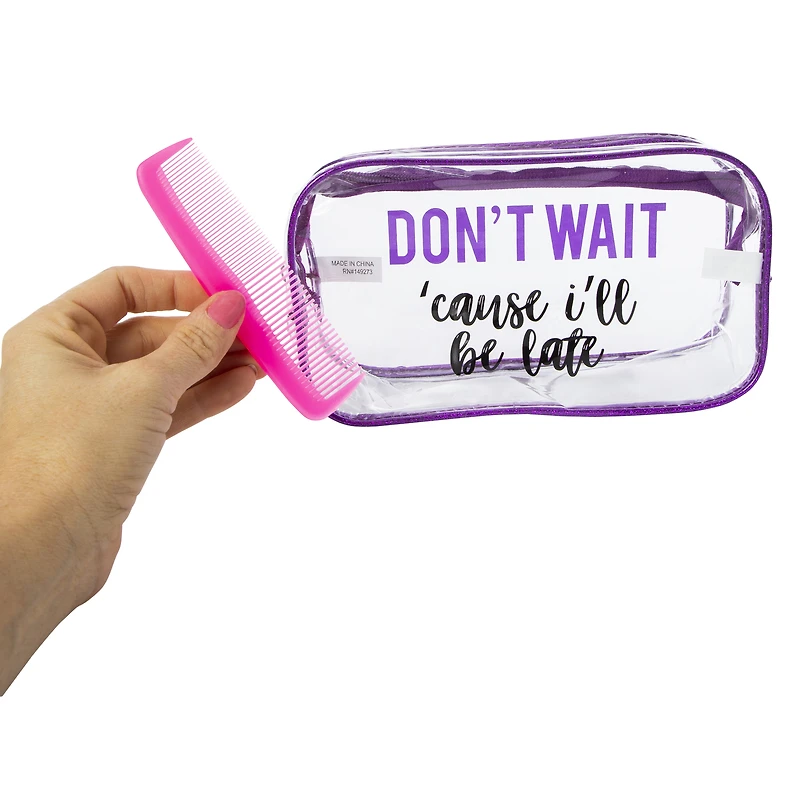 hair comb & clear makeup bag set 11.4in x 6.7in