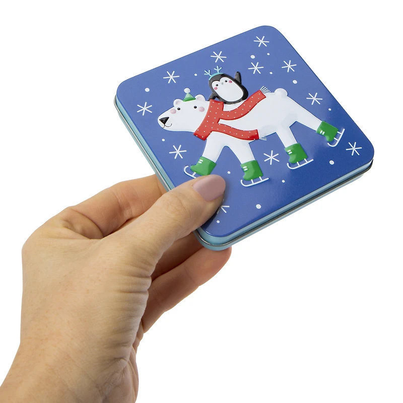holiday tin gift card holder 4in x