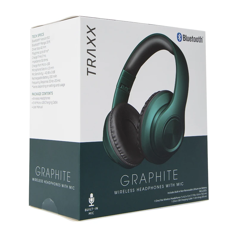 graphite bluetooth® wireless headphones with mic