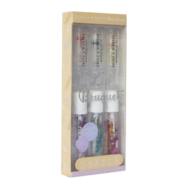 smoke & mirrors clean beauty flower lip balm & lip oil 6-piece set