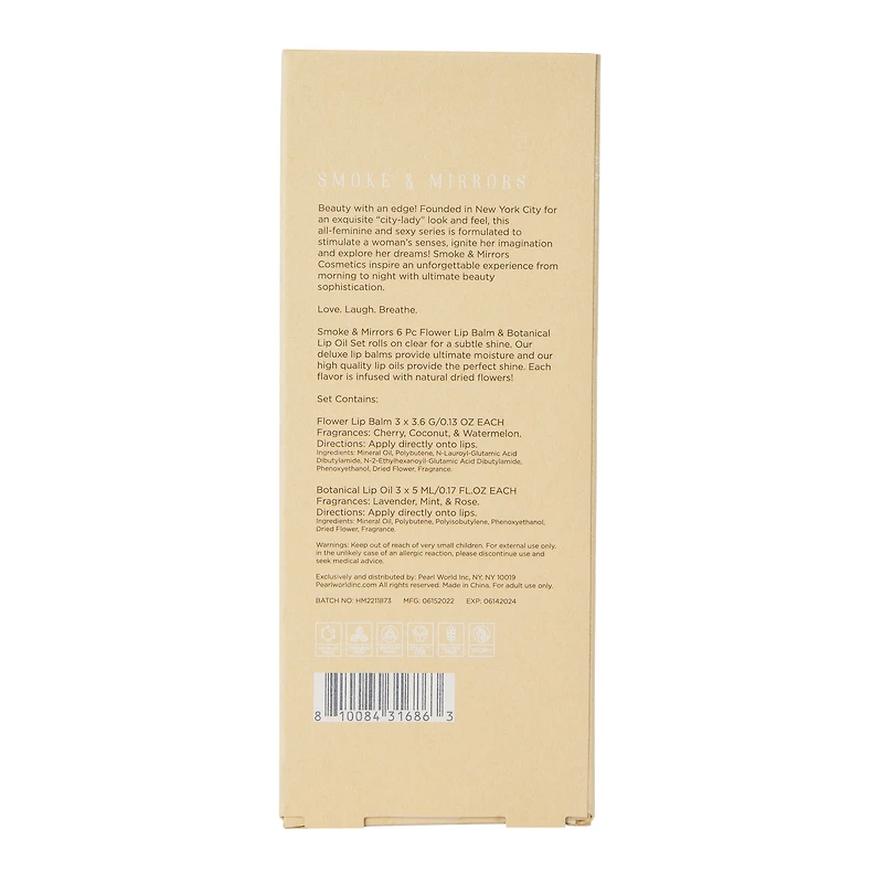 smoke & mirrors clean beauty flower lip balm & lip oil 6-piece set