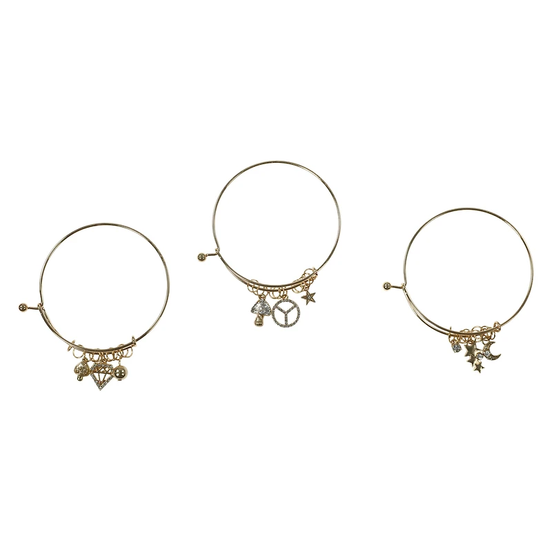gold charm bracelets 3-count set