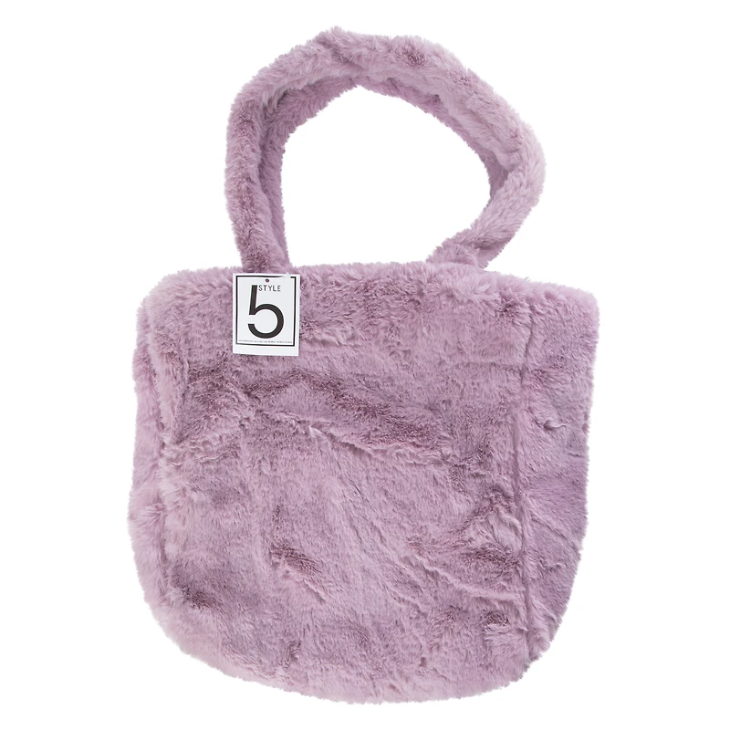plush faux fur tote bag 12in - purple
