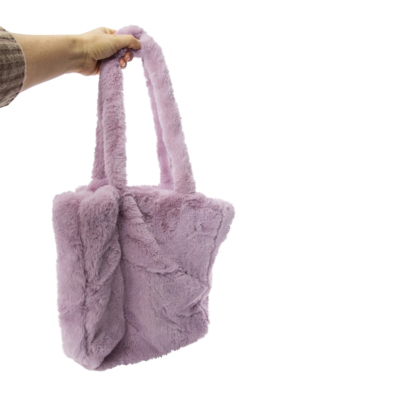 plush faux fur tote bag 12in - purple