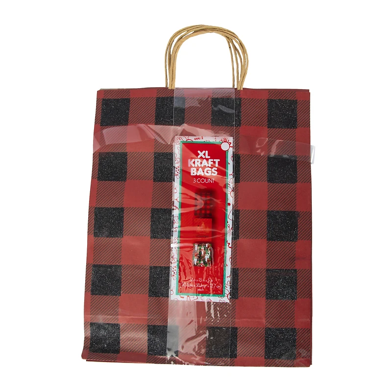 XL holiday kraft gift bags 3-pack
