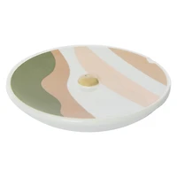 abstract round stoneware incense burner 5in