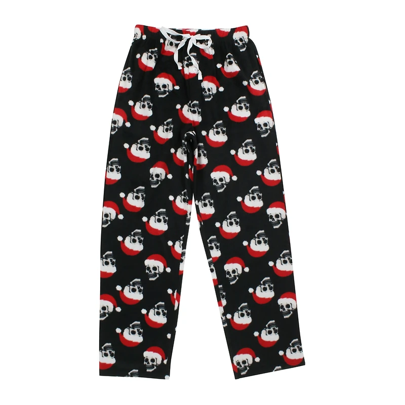 young mens plush holiday lounge pants - santa skull