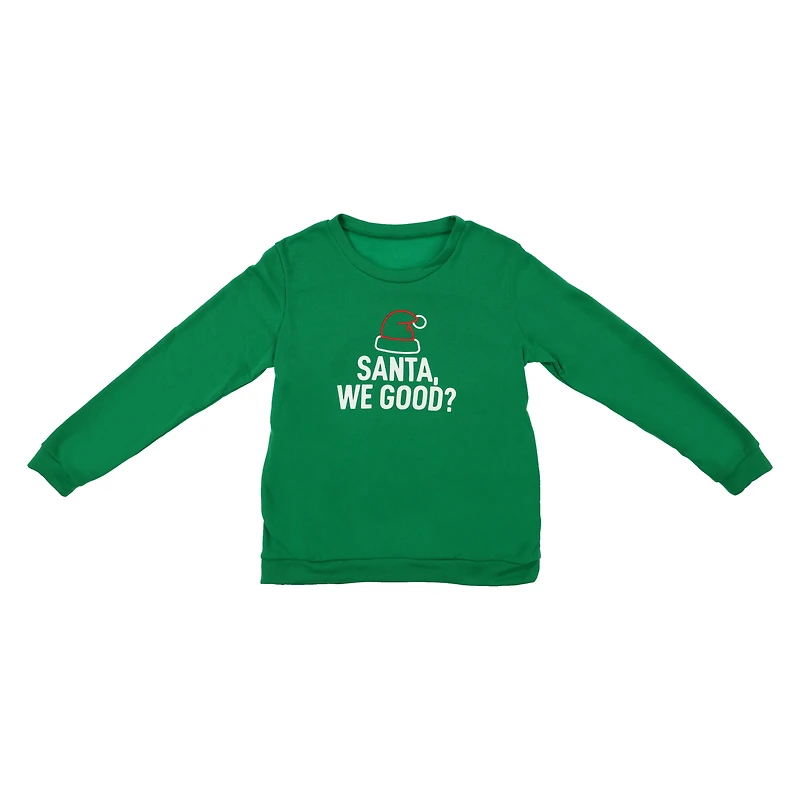 juniors holiday sweatshirt - ‘santa, we good?’