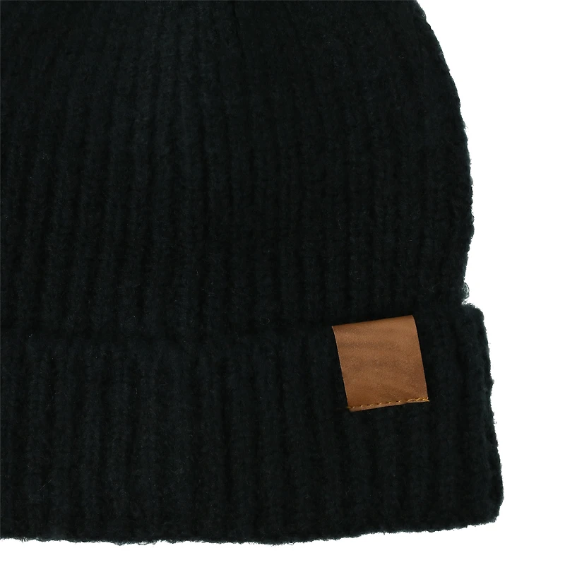 brushed rib knit beanie hat with corner patch