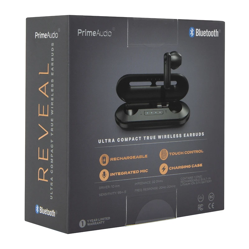 bluetooth® reveal ultra compact earbuds with mic & charging case