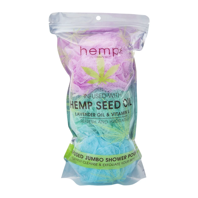 hemp+ oil infused jumbo shower poufs 3-pack