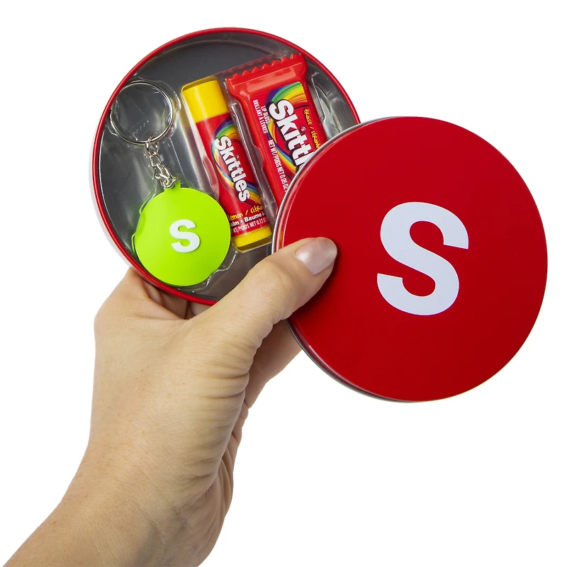 skittles® flavored lip gloss beauty tin set