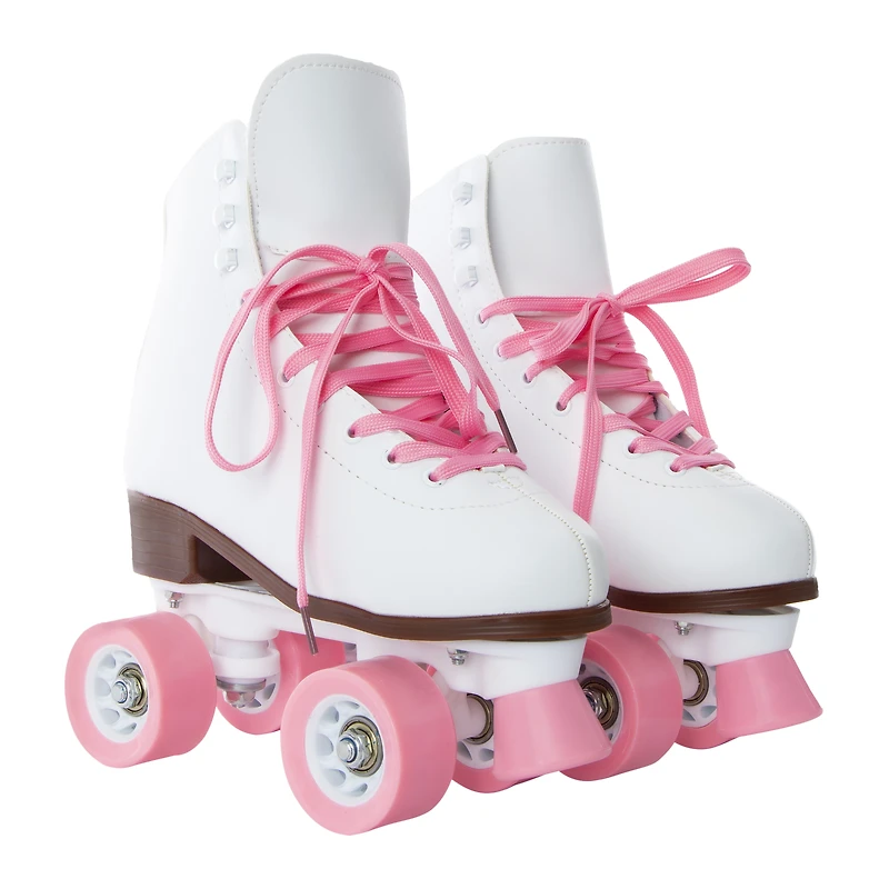 white faux leather roller skates