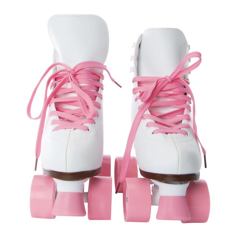 white faux leather roller skates
