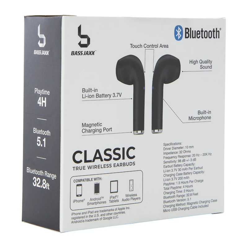 classic bluetooth® earbuds with mic & case