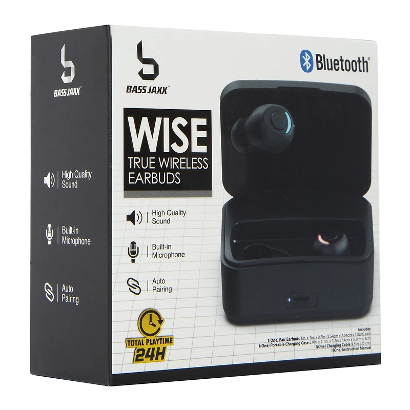 wise bluetooth® earbuds with mic & 24-hour charging case