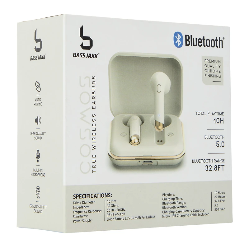chrome bluetooth® earbuds with mic & case