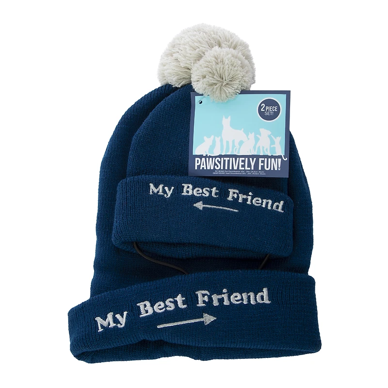 matching pet & owner pom beanie hats set