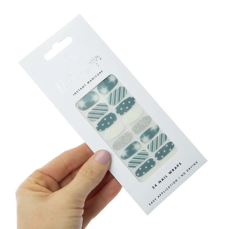 Pretty Woman Holiday Nail Wraps 24-Piece - Blue & White