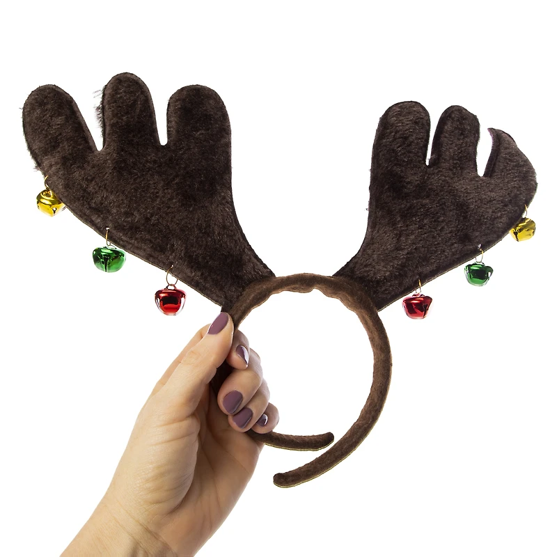 holiday plush reindeer antler headband with bells