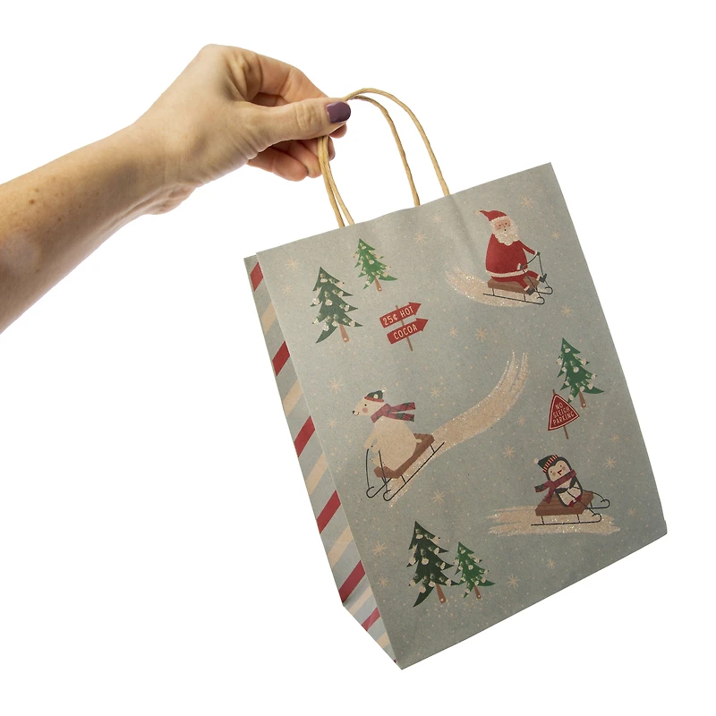 medium holiday kraft gift bags 7in x 9in 5-pack