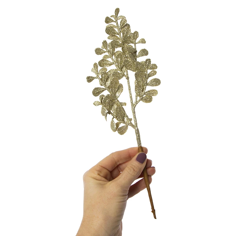 holiday glitter faux leaf pick 12.6in
