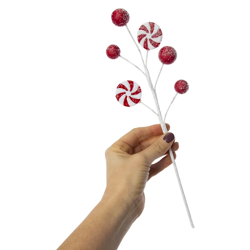 peppermint swirl faux leaf pick 12in