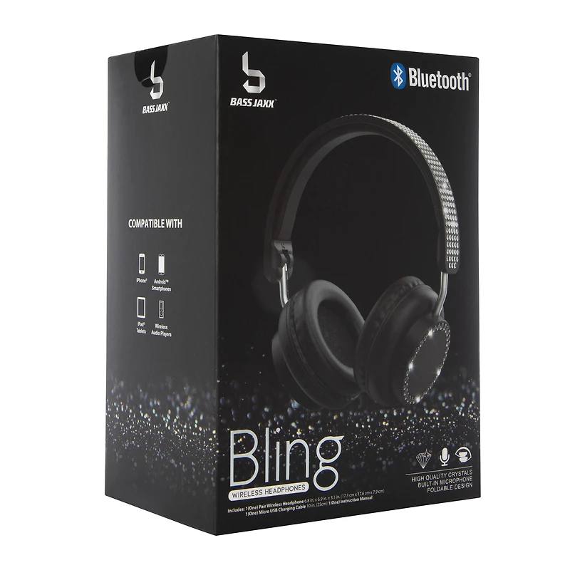 bluetooth® bling crystal wireless headphones with mic