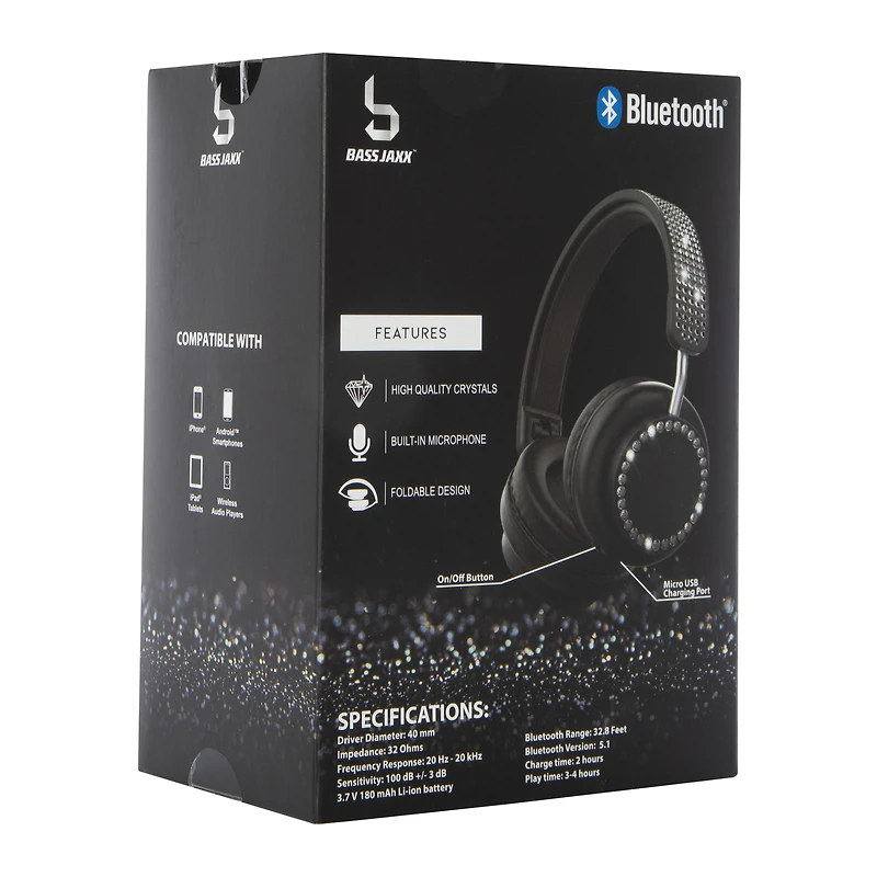 bluetooth® bling crystal wireless headphones with mic