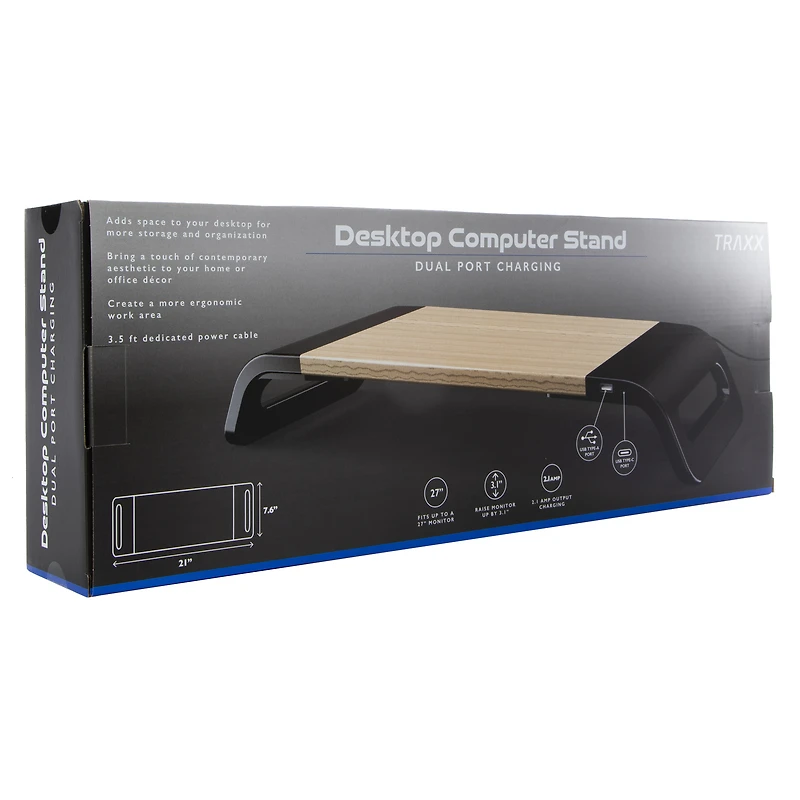 desktop monitor stand with dual port charging