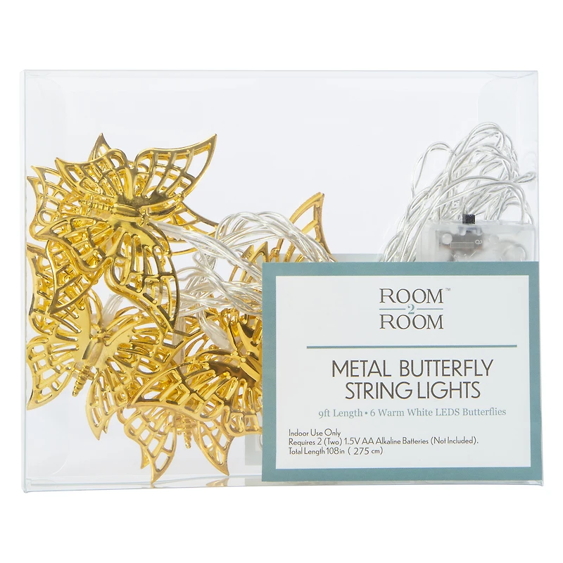 metal icon string lights 9ft, battery operated