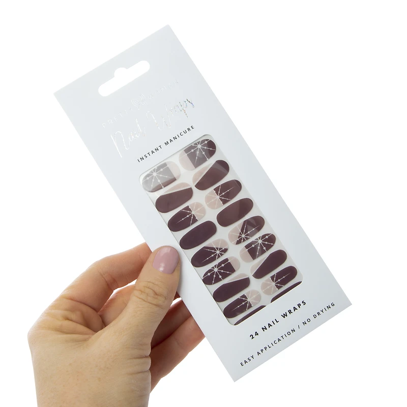 Pretty Woman Holiday Nail Wraps 24-Piece - Burgundy Stars