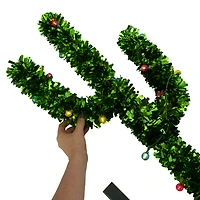 3ft tinsel cactus christmas tree with lights & stand