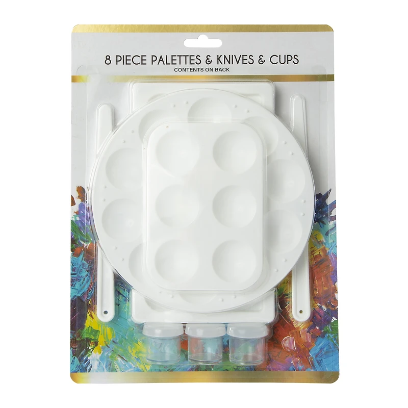 artist palettes, paint knives & jars 8-piece set