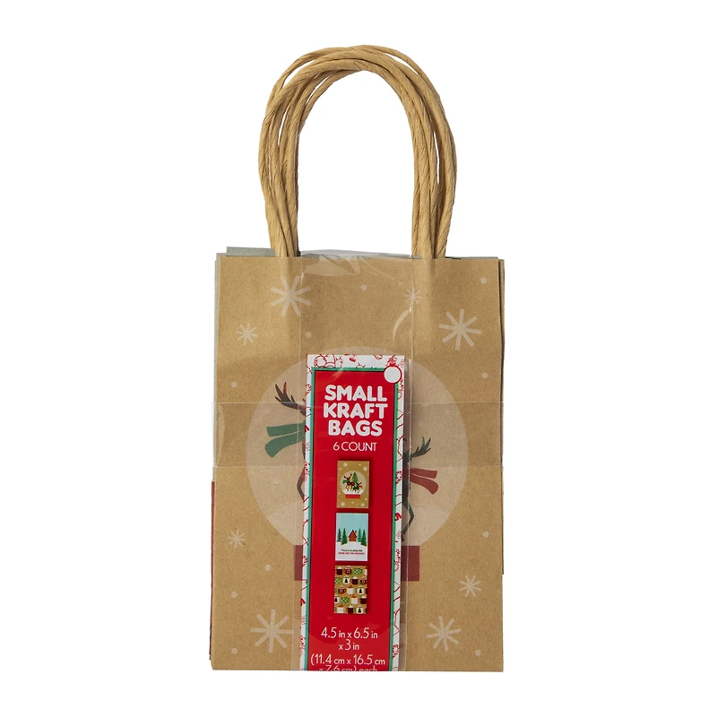 small holiday kraft gift bags 4.5in x 6.5in  6-pack