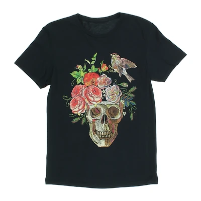 flower skull & bird graphic tee