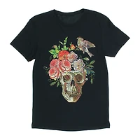 flower skull & bird graphic tee