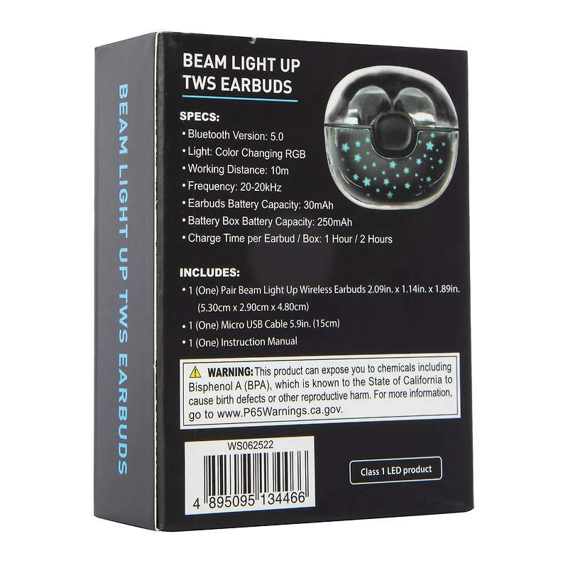 beam light-up bluetooth® earbuds with LED case