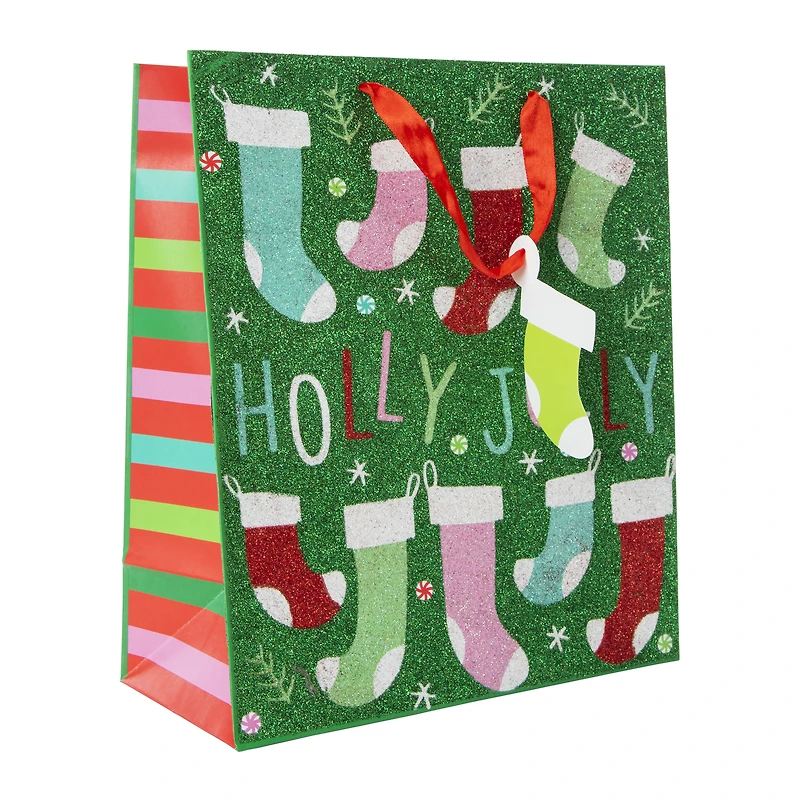 holiday large glitter gift bag 10in x 12in