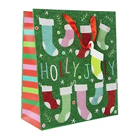 holiday large glitter gift bag 10in x 12in