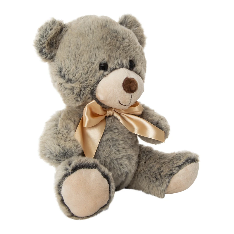 fuzzy teddy bear with bow 9.5in