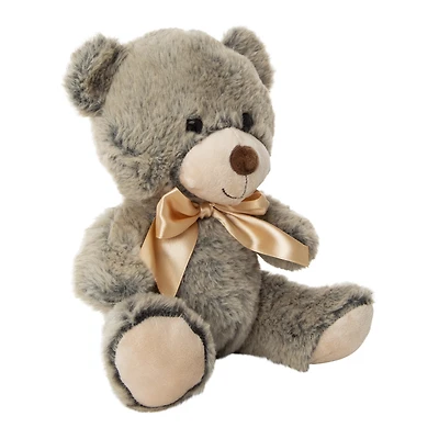 fuzzy teddy bear with bow 9.5in