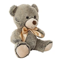 fuzzy teddy bear with bow 9.5in