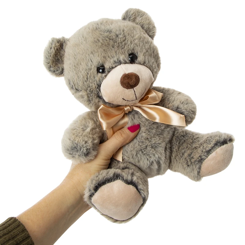 fuzzy teddy bear with bow 9.5in