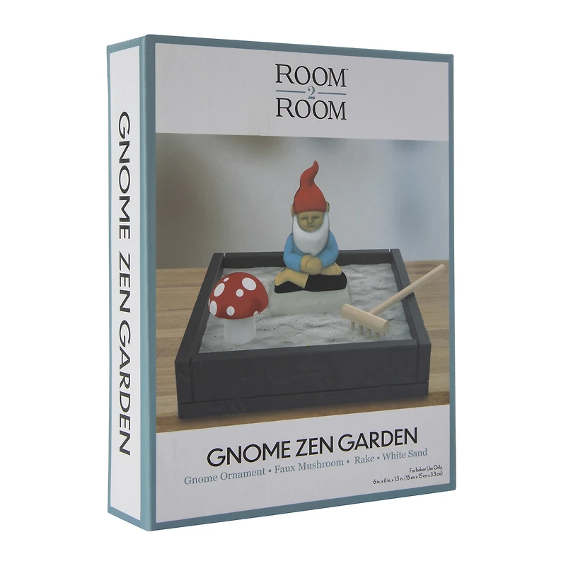 gnome & mushroom zen garden 6in x 6in
