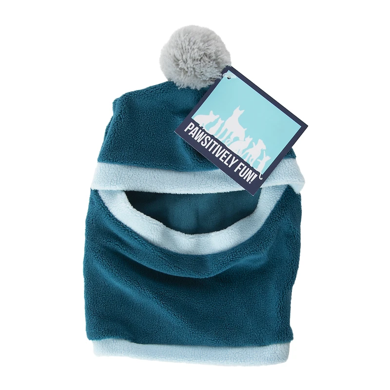 blue pet balaclava ski mask with pom ball