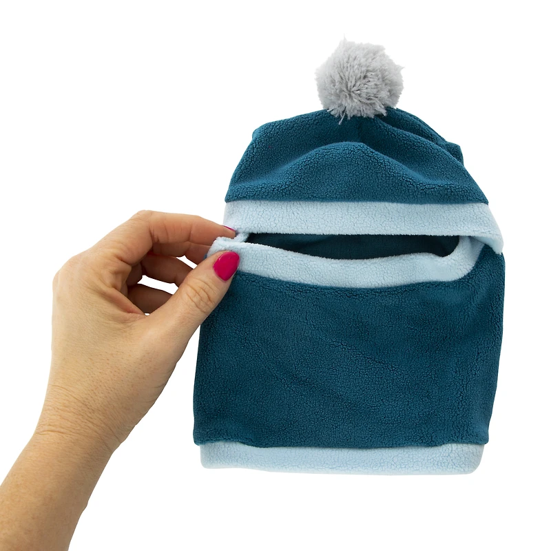 blue pet balaclava ski mask with pom ball